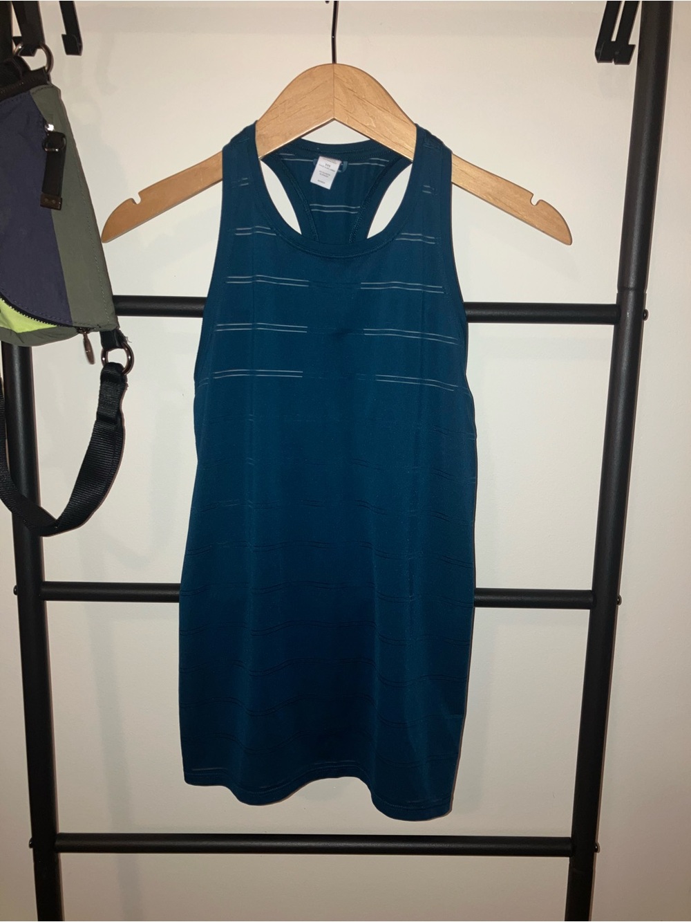 Athleta Teal High Neck Chi Double Stripe Racerback Tank Top